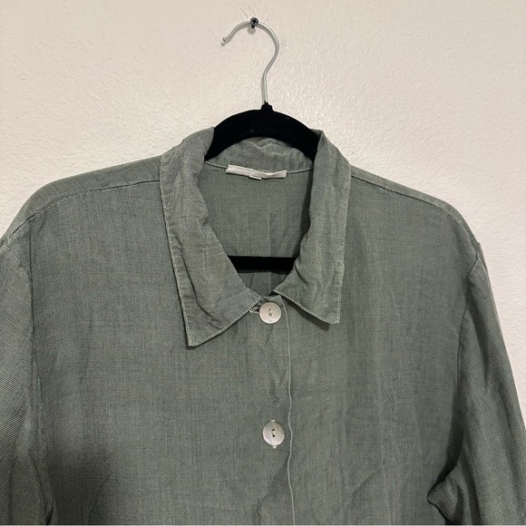 Bryn Walker Green 100% Linen Jacket Pearly Buttons Bottom Pockets Size Large - Picture 5 of 12